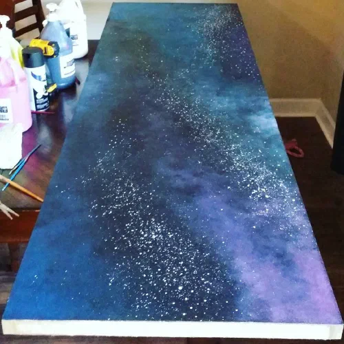 Cheap canvas alternative: a hollow wooden door. #galaxy #painting #acrylicpainting
