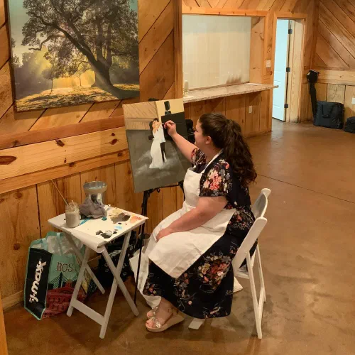 A lovely wedding I painted last night at Jordanâs activity barn #acrylicpainting #portrait #weddingpainting