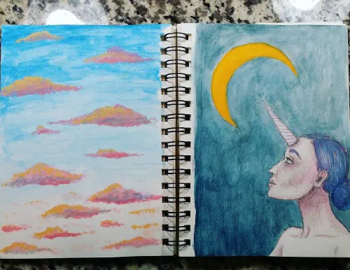Didn't mean for this spread to go together but it just happened that way. ðð #unicorn #sketchbook #watercolor #dayandnight