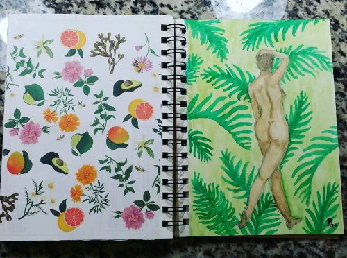 Spread with a lush receipt glued in on the left. #figuredrawing #sketchbook #watercolor #lush