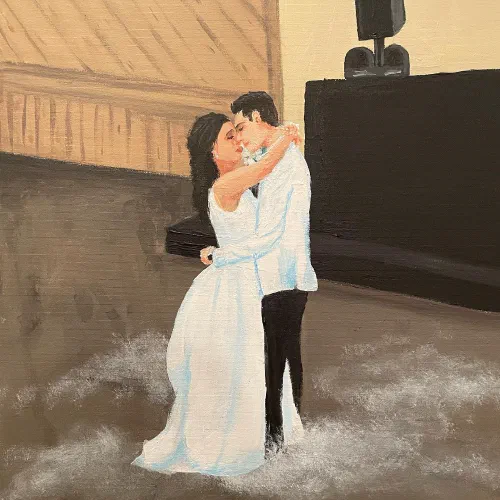 A lovely wedding I painted last night at Jordanâs activity barn #acrylicpainting #portrait #weddingpainting
