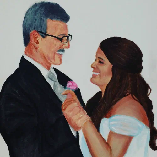 Acrylic portrait of me and my dad at my wedding. #portrait #painting #acrylicpainting