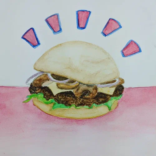 I know... vegetarian drawing a hamburger teehee. Let's just pretend it's a veggie burger. #food #sketchbook #watercolor #burger #hamburger