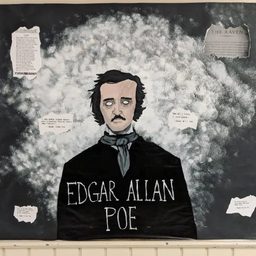 Poe bulletin board in the English hall. #artteacher #DHS #acrylic