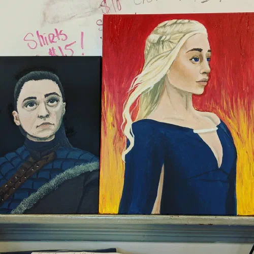 I think I'm done...maybe #GOT #gameofthrones #acrylic #danerystargaryen #aryastark #portrait #painting